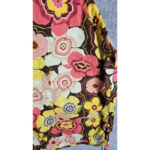Vera Bradley Buttercup Floral Apron Pink Yellow Brown Cotton Pockets Tie Back - Picture 7 of 7